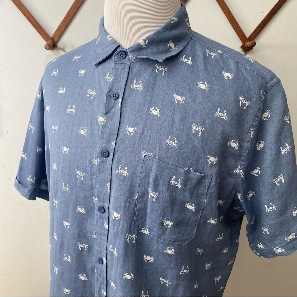 Saks Fifth Avenue Linen Crab Print Button Up Shirt - Picture 10 of 13